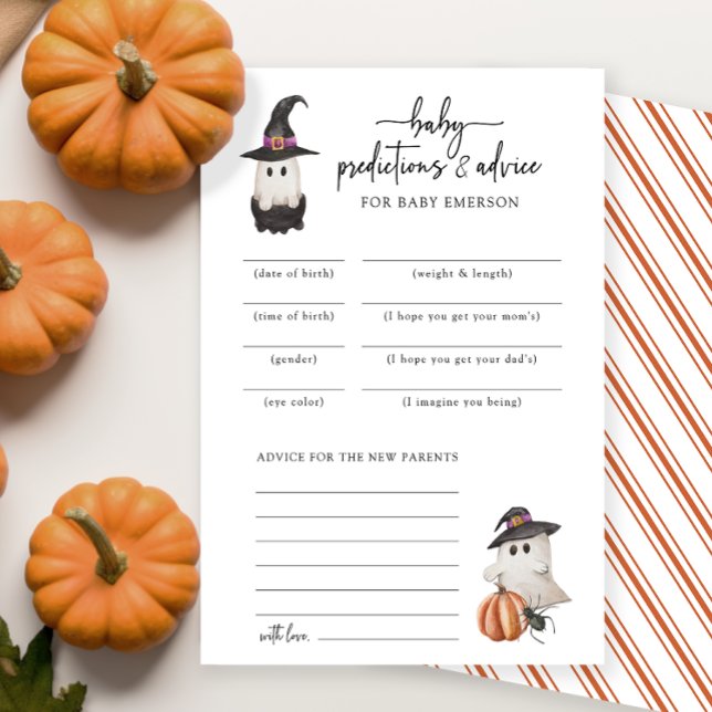 Halloween Baby Predictions Card (A Little Boo Baby Shower Invitation Baby Predictions and Advice Card Fall Autumn Halloween Orange)