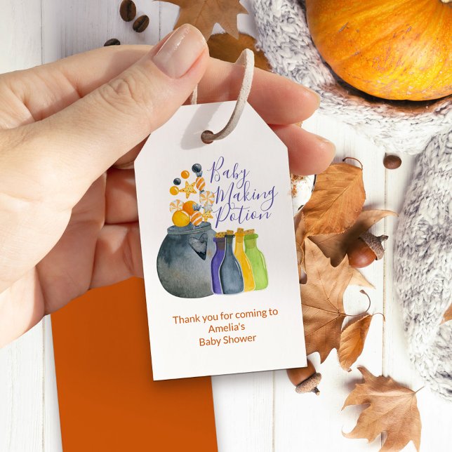 Halloween Baby Shower Baby Maaking Tränke Vielen D Geschenkanhänger (Baby Making Potion baby shower favor tags)