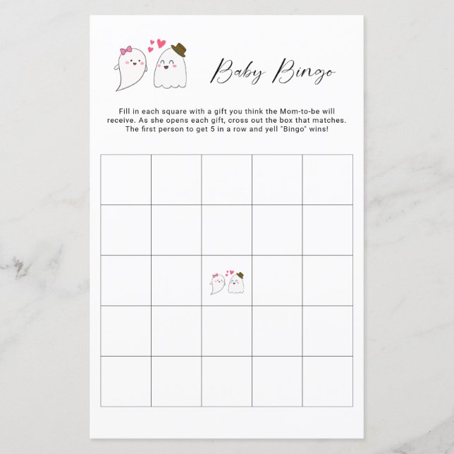 Halloween Baby Shower Bingo Game Little Boo Ghost (Vorderseite)