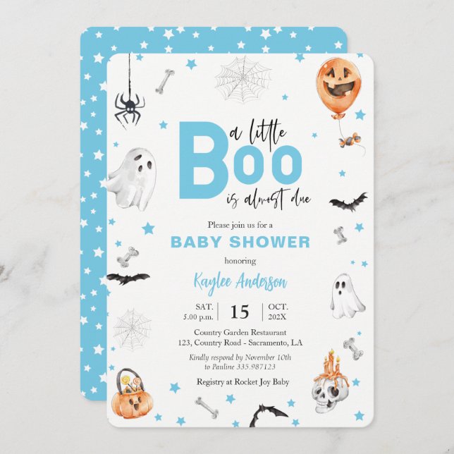 Halloween Baby Shower Blue Ghost Boy Einladung (Vorne/Hinten)