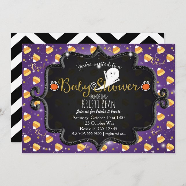 HALLOWEEN BABY SHOWER Candy Corn Ghost Einladung (Vorne/Hinten)