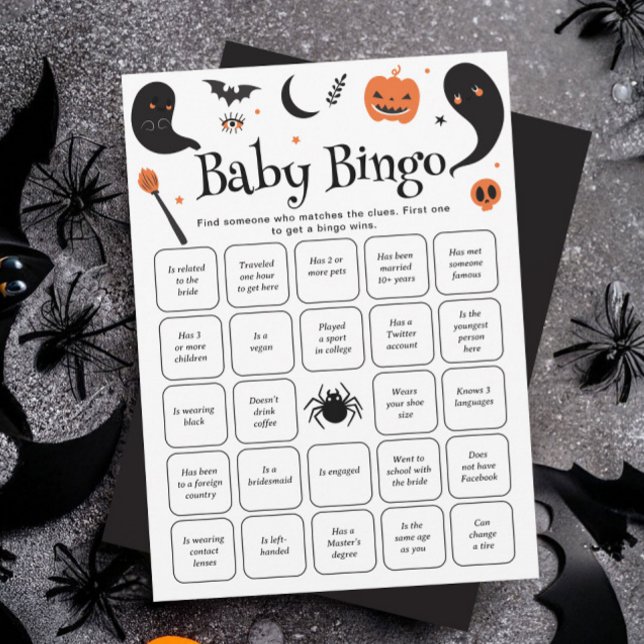 Halloween Baby Shower Finden Sie die Bingo Card Einladung (Von Creator hochgeladen)