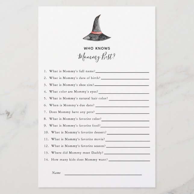 Halloween Baby Shower Game Hexe, die Mami kennt Flyer (Vorne)