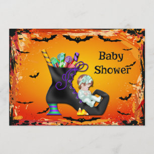 Halloween Baby Shower Girl auf Candy Hexenboot Einladung