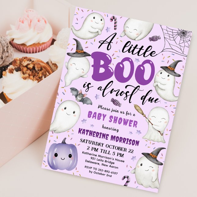 Halloween Baby Shower Girl Lila Little Boo Ghost Einladung (Von Creator hochgeladen)