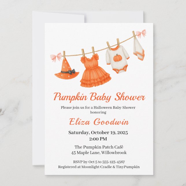 Halloween Baby Shower Girl | Little Hexch Pumpkin Einladung (Vorderseite)