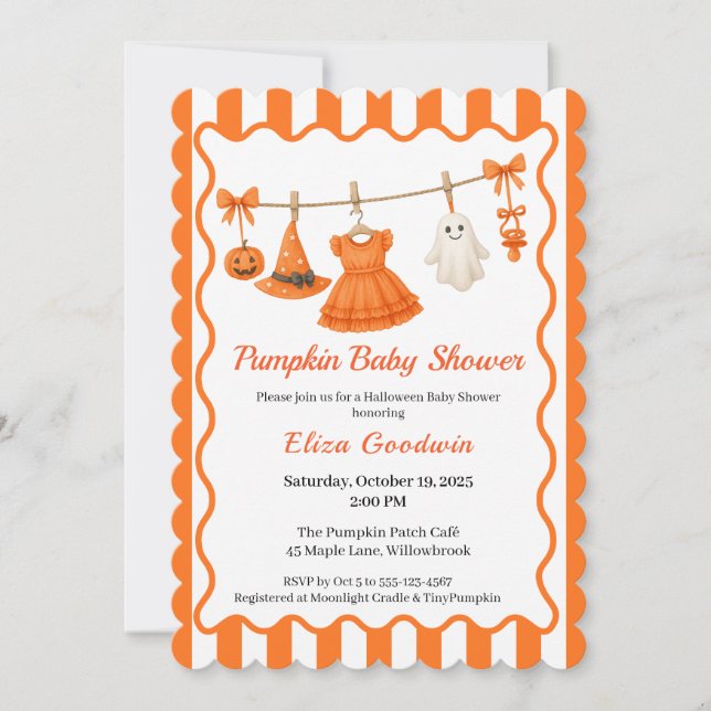 Halloween Baby Shower Girl | Little Hexch Pumpkin Einladung (Vorderseite)