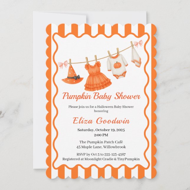 Halloween Baby Shower Girl | Little Hexch Pumpkin Einladung (Vorderseite)