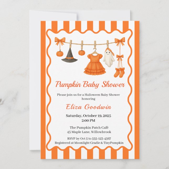Halloween Baby Shower Girl | Little Hexch Pumpkin Einladung (Vorderseite)