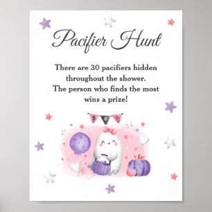 Halloween Baby Shower Girl Pink Game Schnuller Hun Poster