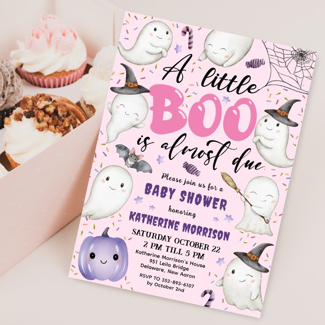 Halloween Baby Shower Girl Pink Little Boo Ghost Einladung (Von Creator hochgeladen)