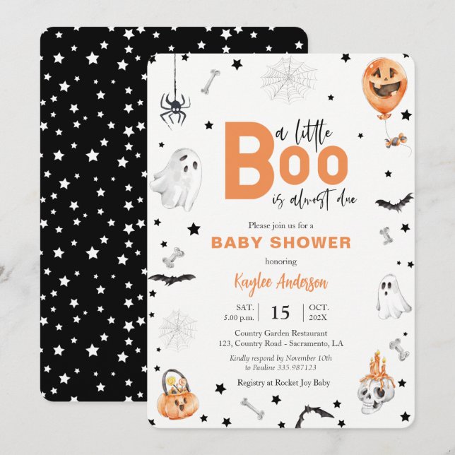 Halloween Baby Shower Little Boo Schwarze Einladun Einladung (Vorne/Hinten)