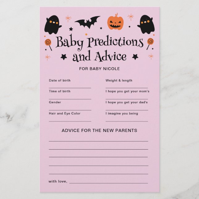 Halloween Baby Shower Predictions Advice Game (Vorderseite)