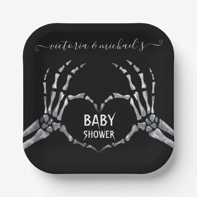 Halloween Baby Shower Skeleton Hands Herz Pappteller (Vorderseite)