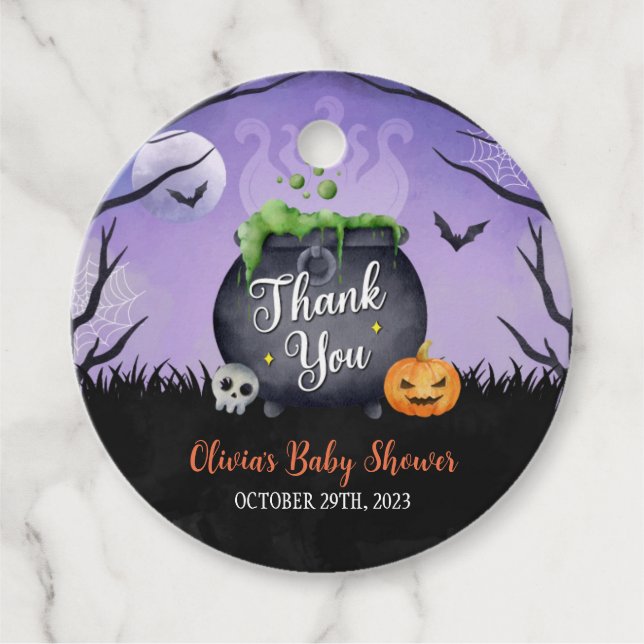 Halloween Baby Showfavor Tag Geschenkanhänger (Vorderseite)