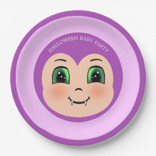 Halloween-Baby-Vampir auf violetter Party Pappteller