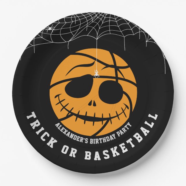 Halloween Ball Trick oder Basketball Geburtstag Pappteller (Vorderseite)