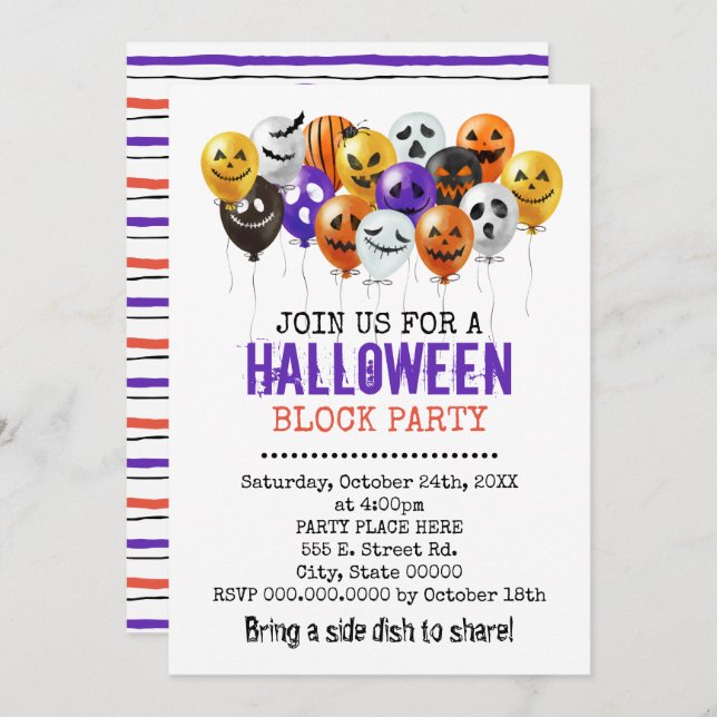 Halloween-Ballons-Party Einladung (Vorne/Hinten)