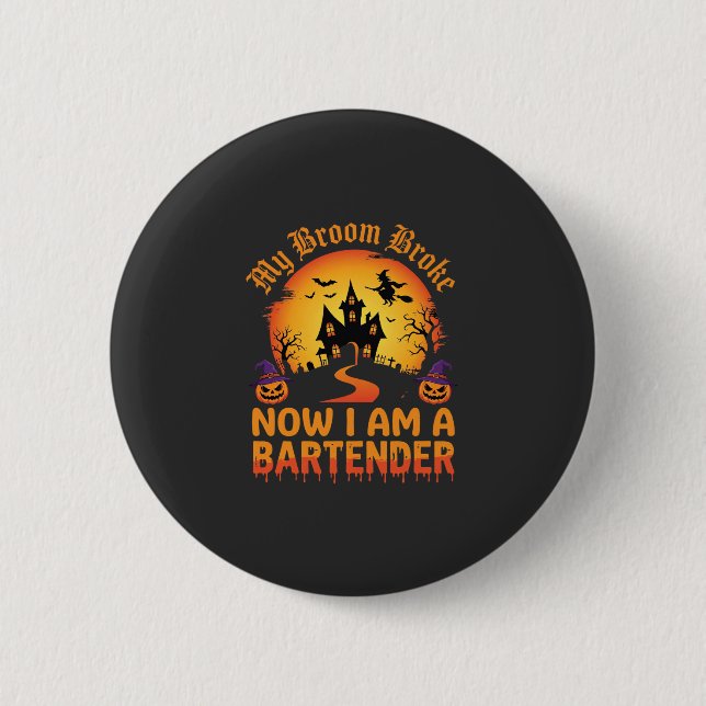 Halloween Barkeeper Spukhaus Hexe Kürbis De Button (Vorderseite)