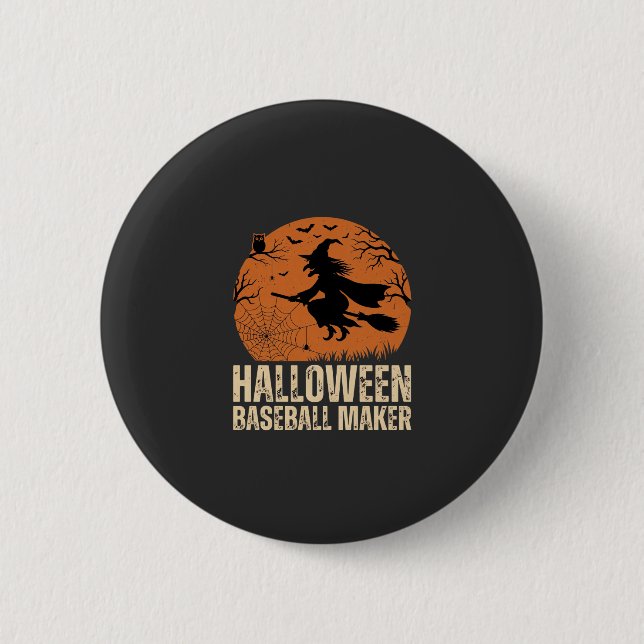 Halloween-Baseball-Macher Vintage-Hexen-Grafik Button (Vorderseite)