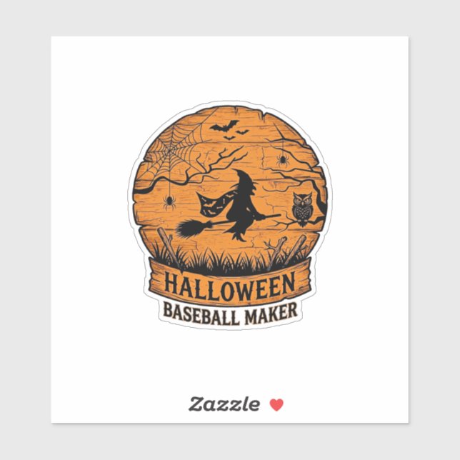 Halloween Baseball Maker Fliegende Hexe Holzmond  Aufkleber (Blatt)