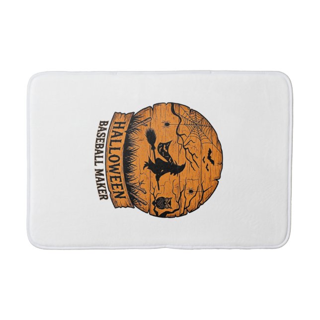 Halloween Baseball Maker Fliegende Hexe Holzmond  Badematte (Vorderseite)