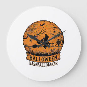 Halloween Baseball Maker Fliegende Hexe Holzmond Große Wanduhr