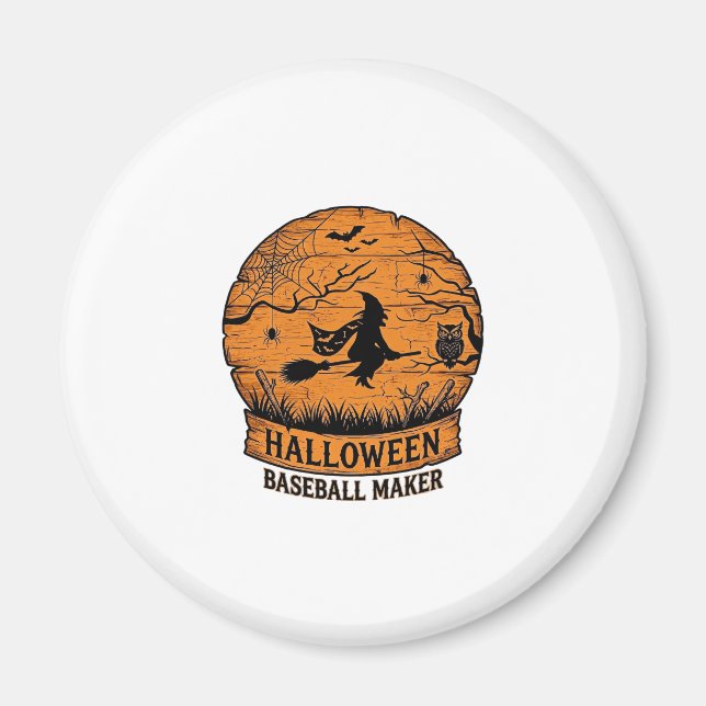 Halloween Baseball Maker Fliegende Hexe Holzmond  Magnet (Vorne)