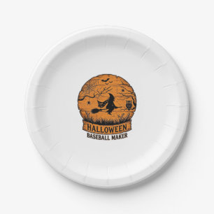 Halloween Baseball Maker Fliegende Hexe Holzmond Pappteller