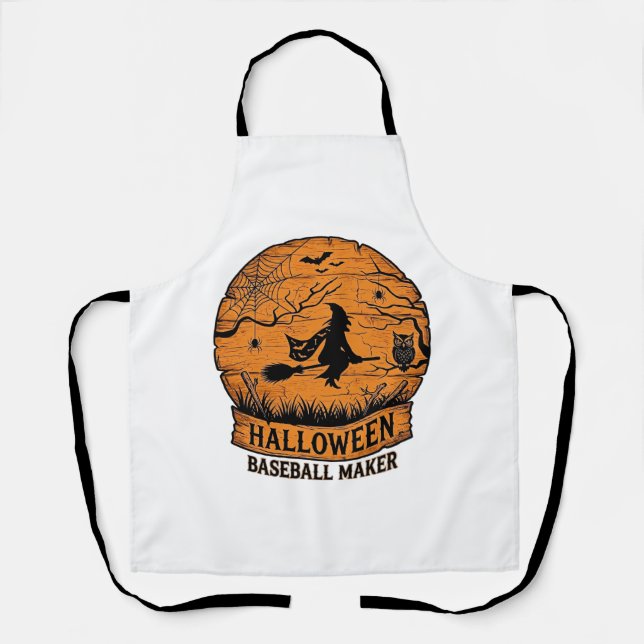Halloween Baseball Maker Fliegende Hexe Holzmond  Schürze (Vorderseite)
