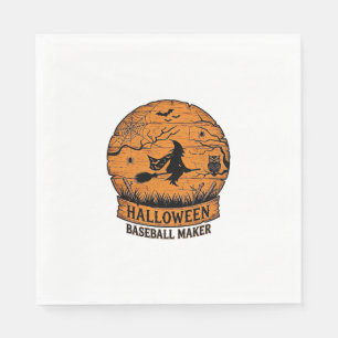 Halloween Baseball Maker Fliegende Hexe Holzmond  Serviette