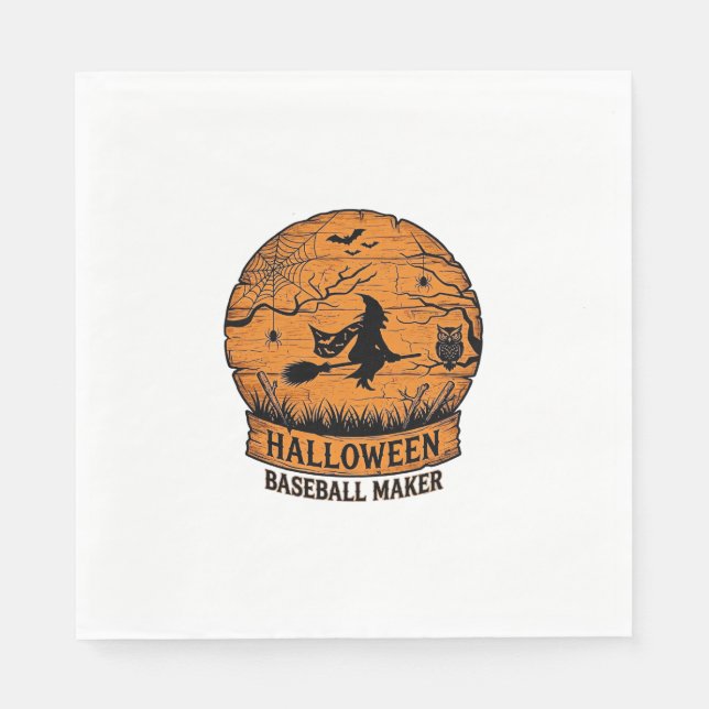 Halloween Baseball Maker Fliegende Hexe Holzmond  Serviette (Vorderseite)