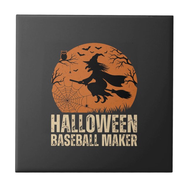 Halloween Baseball Maker Vintage Hexen Grafik Fliese (Vorderseite)