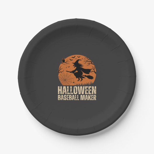 Halloween Baseball Maker Vintage Hexen Grafik Pappteller (Vorderseite)