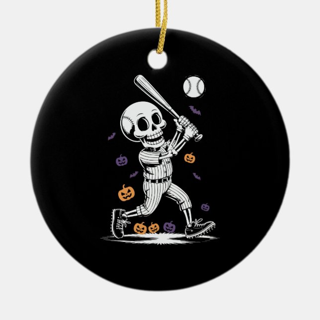 Halloween Baseball Skeleton Hitting Keramik Ornament (Vorne)