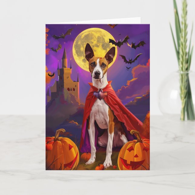 Halloween Basenji Dog Pumpkins Beängstigend Karte (Vorderseite)