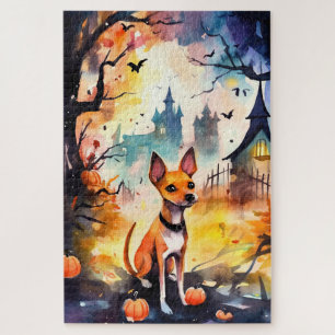 Halloween Basenji mit Kürbissen Gruselig Puzzle