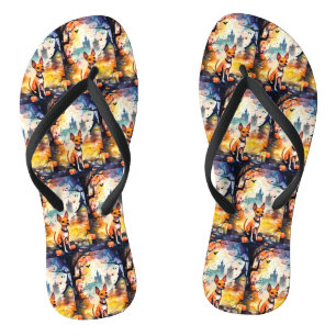 Halloween Basenji mit Pumpkins Beängstigend Flip Flops