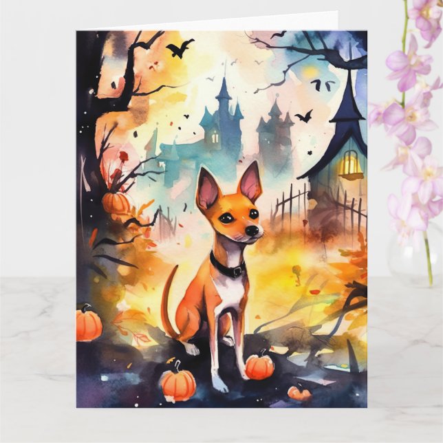 Halloween Basenji mit Pumpkins Beängstigend Karte (Orchidee)