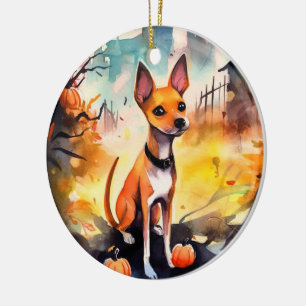 Halloween Basenji mit Pumpkins Beängstigend Keramik Ornament