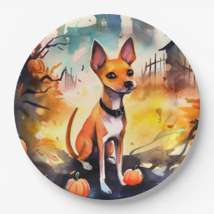 Halloween Basenji mit Pumpkins Beängstigend Pappteller