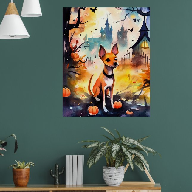 Halloween Basenji mit Pumpkins Beängstigend Poster (Wohnzimmer 1)