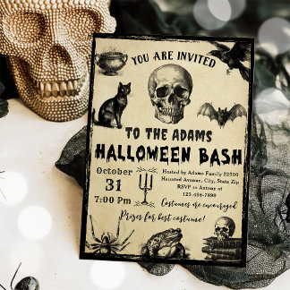 Halloween Bash Adult Vintag Gothic Skull Einladung