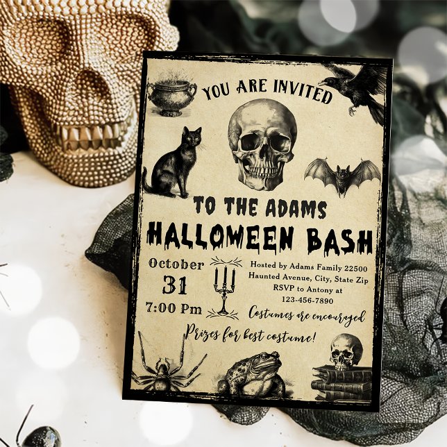 Halloween Bash Adult Vintag Gothic Skull Einladung (Von Creator hochgeladen)