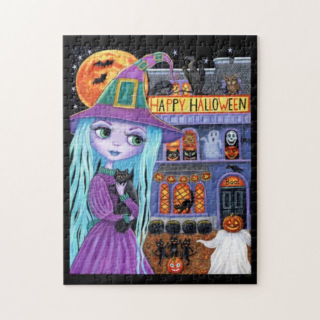 Halloween Bash Black Cat Niedlich Hexenhaus Spuk Puzzle (Vertikal)
