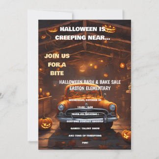 Halloween Bash Einladung mit Orange Car