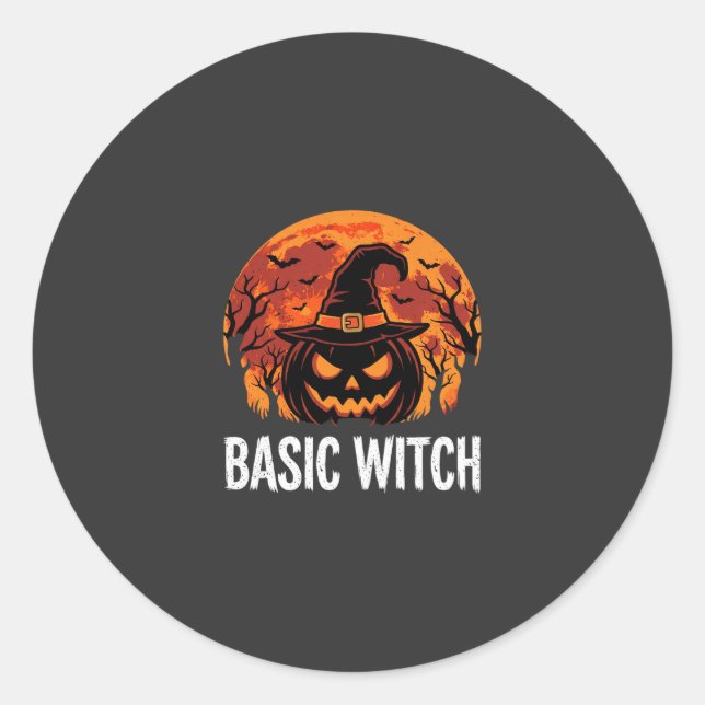 Halloween Basic Hexen-Kürbis-Mond-Grafik Runder Aufkleber (Vorderseite)