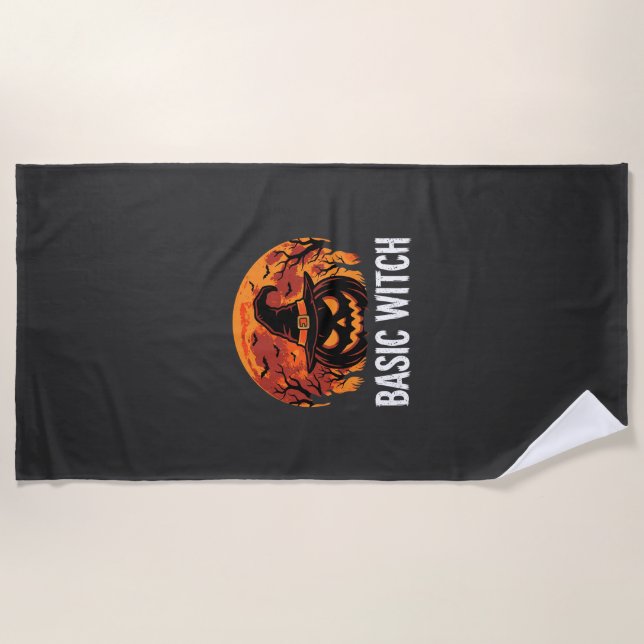 Halloween Basic Hexen-Kürbis-Mond-Grafik Strandtuch (Vorderseite)