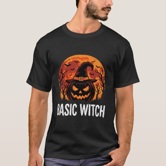 Halloween Basic Hexen-Kürbis-Mond-Grafik T-Shirt (Vorderseite)