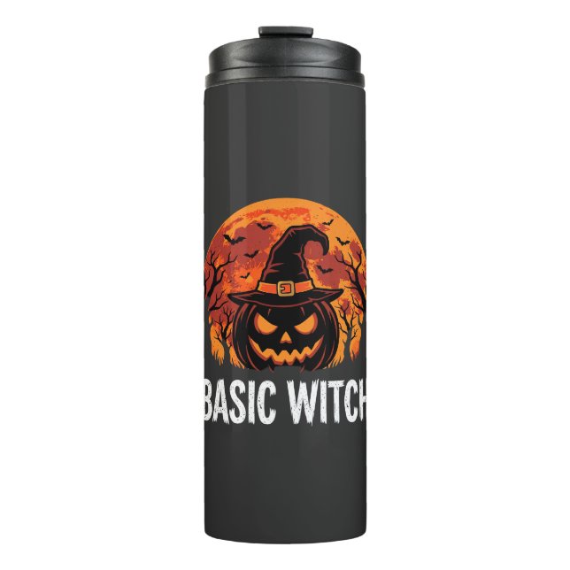 Halloween Basic Hexen-Kürbis-Mond-Grafik Thermosbecher (Vorderseite)